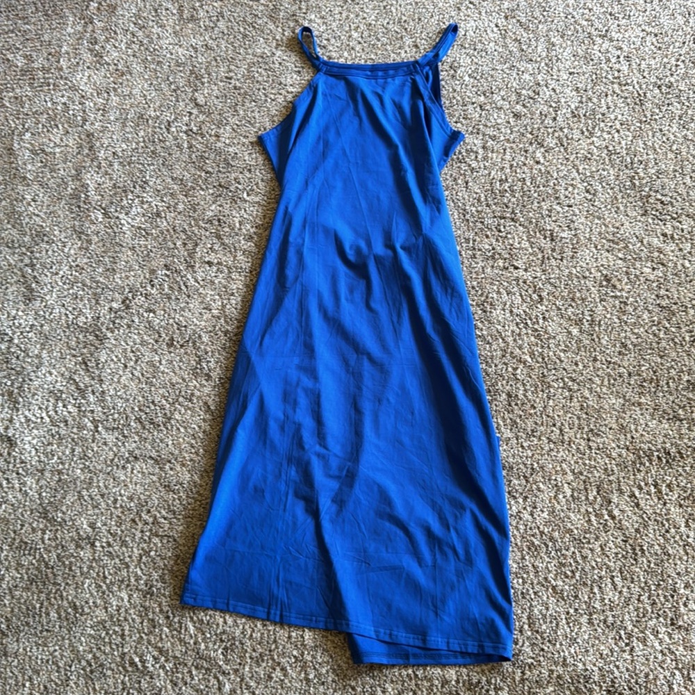 Satiny feel  cotton  Tie-Waist Midi Dress in Royal Blue - Picture 5 of 6